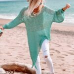 Mint Green Oversized Asymmetrical Mesh Knit Sweater — main