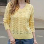 Butter Yellow Pointelle V-Neck Knit Sweater — main