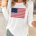 Cream American Flag Graphic Knit Sweater — main