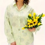 Pale Green Floral Outline Button Shirt — view 2