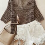 Taupe V-Neck Crochet Mesh Beach Cover-Up — view 2