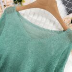 Mint Green Oversized Asymmetrical Mesh Knit Sweater — view 2