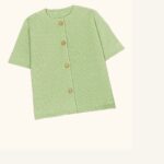 Sage Green Textured Short Sleeve Gold Button Cardigan — view 3