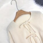 Cream Triple Tie-Front Balloon Sleeve Knit Top — view 3