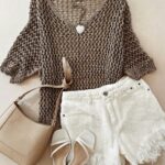 Taupe V-Neck Crochet Mesh Beach Cover-Up — view 3