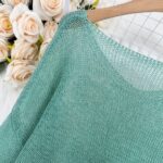 Mint Green Oversized Asymmetrical Mesh Knit Sweater — view 3
