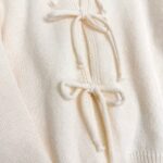 Cream Triple Tie-Front Balloon Sleeve Knit Top — view 4