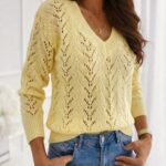 Butter Yellow Pointelle V-Neck Knit Sweater — view 4