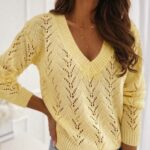 Butter Yellow Pointelle V-Neck Knit Sweater — view 5