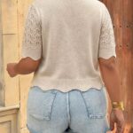 Beige Pointelle Tie-Front Cropped Knit Top — view 9