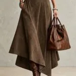 Chocolate Suede Asymmetric Hem Maxi Skirt – Wrena