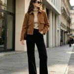 Tan Suede Collared Zip-Front Cropped Jacket – Wrena