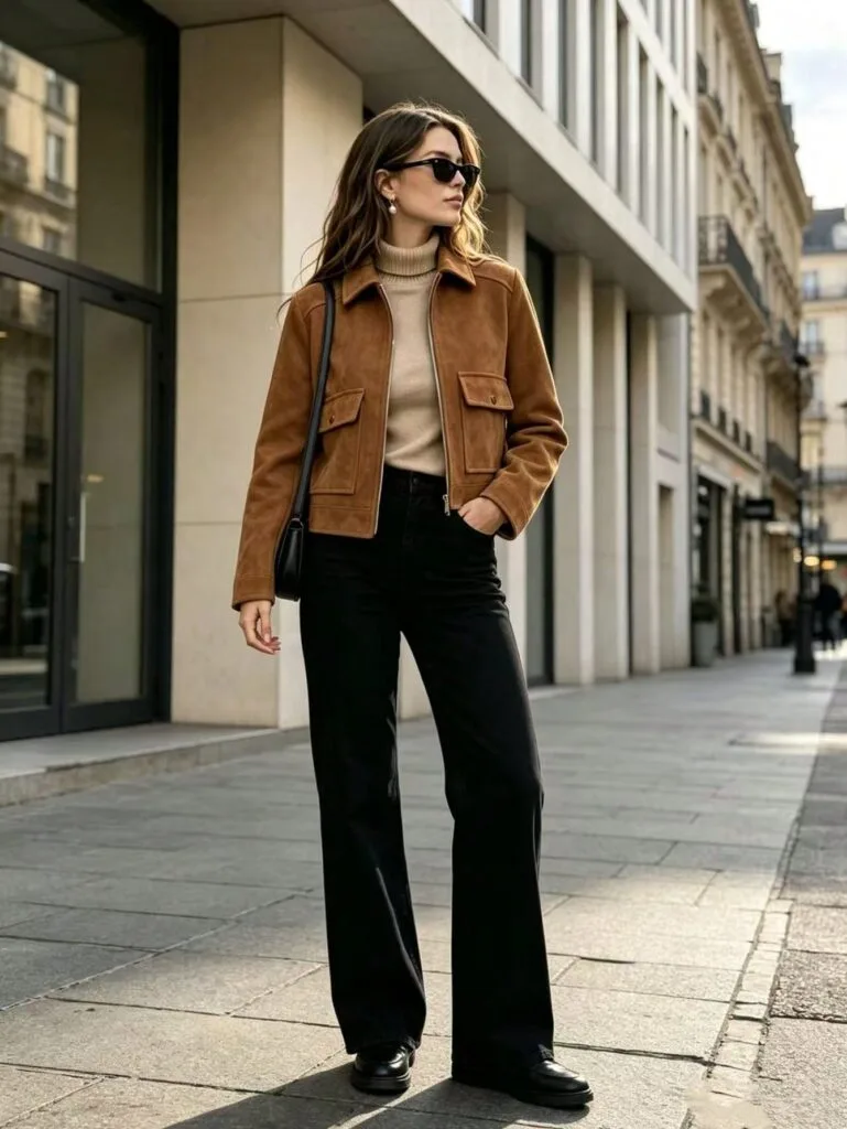 Tan Suede Collared Zip-Front Cropped Jacket – Wrena