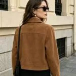 Tan Suede Collared Zip-Front Cropped Jacket – Wrena