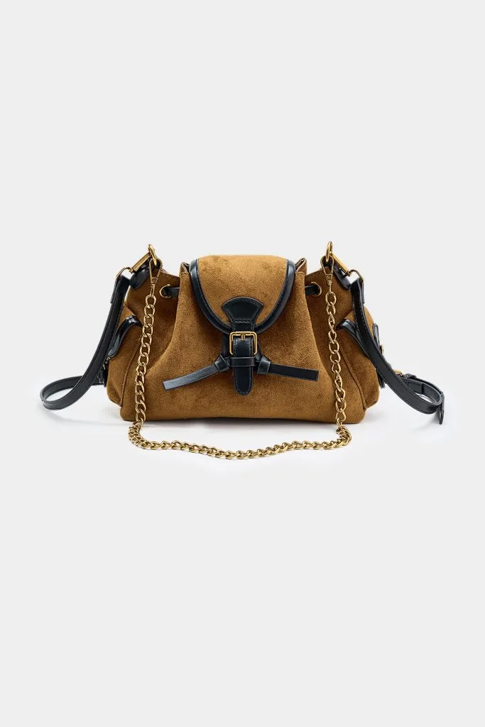 Suede Patchwork Leather Cross-Body Bag
