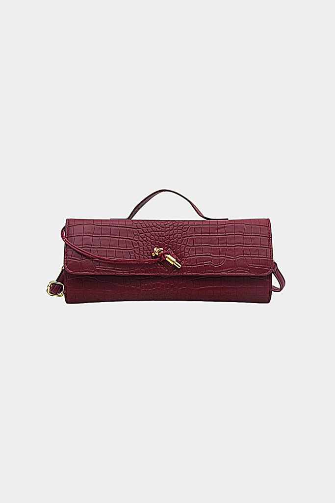 Crocodile Pattern Metallic Lock Clutch Bag