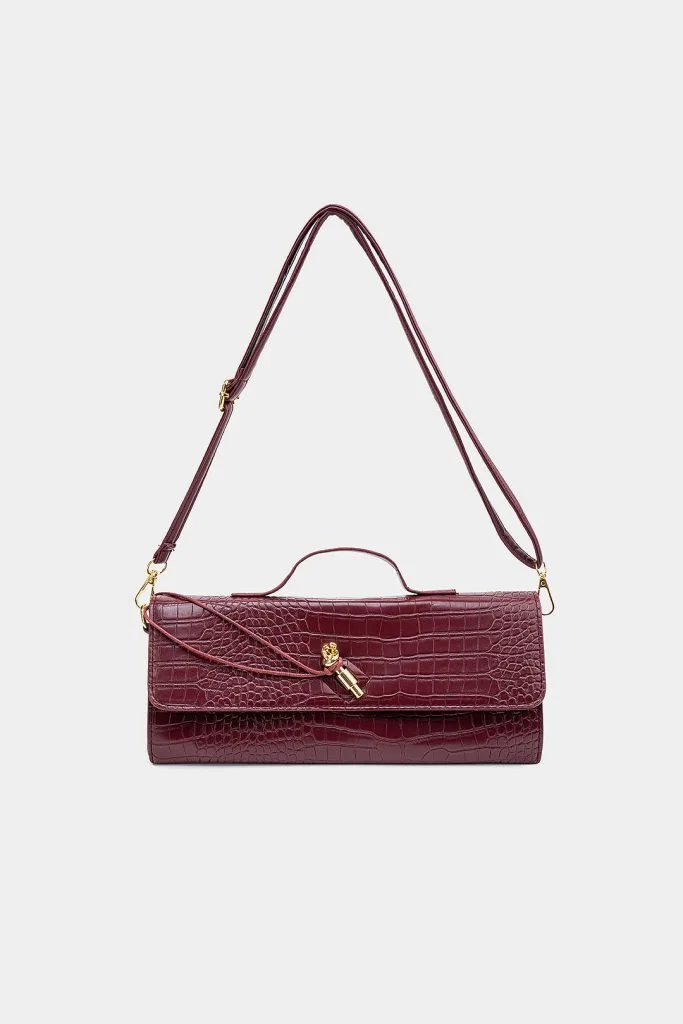 Crocodile Pattern Metallic Lock Clutch Bag – Wrena