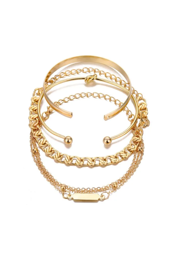 4-pcs Metal Chain Bracelet Set – Wrena