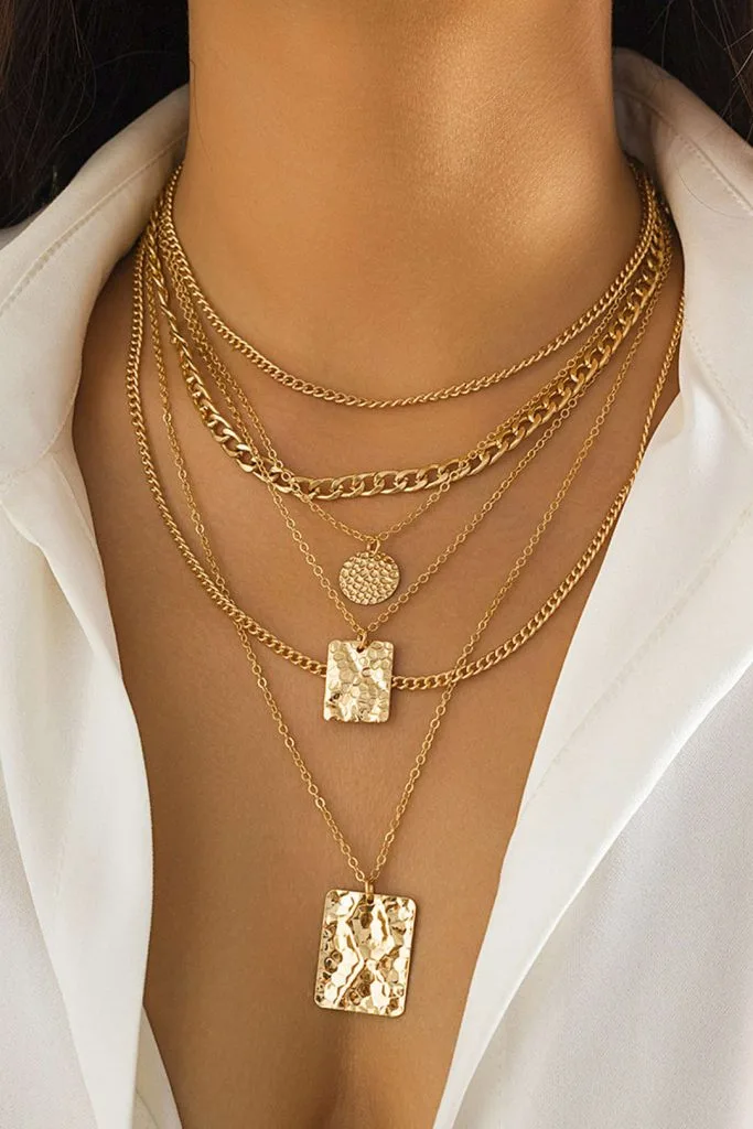 Alloy Multi-Layer Geometric Necklace – Wrena