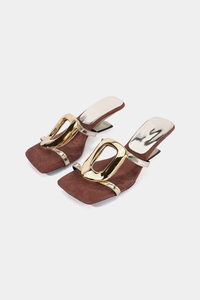 Metallic Geometric Square Toe Sandals