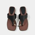 Contrast Leather Metallic Square Toe Sandals – Wrena