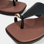 Contrast Leather Metallic Square Toe Sandals – Wrena