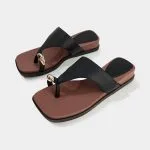 Contrast Leather Metallic Square Toe Sandals – Wrena