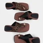 Contrast Leather Metallic Square Toe Sandals – Wrena