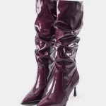 Faux Leather Ruched Pointed Toe Knee High Boots – Wrena