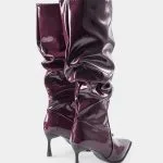Faux Leather Ruched Pointed Toe Knee High Boots – Wrena