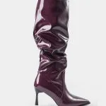 Faux Leather Ruched Pointed Toe Knee High Boots – Wrena