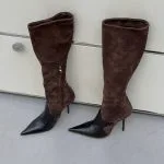 Leather Patchwork Side Zipper Pointed High Heel Over The Knee Boots – Wrena