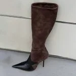 Leather Patchwork Side Zipper Pointed High Heel Over The Knee Boots – Wrena