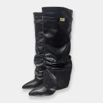 Leather Ruched Pointed Knee High Boots – Wrena
