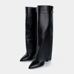 Leather Ruched Pointed Knee High Boots – Wrena