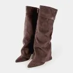 Leather Ruched Pointed Knee High Boots – Wrena