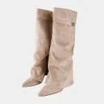 Leather Ruched Pointed Knee High Boots – Wrena