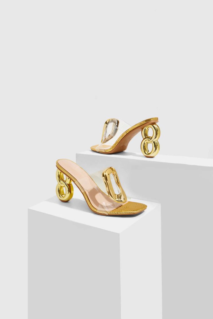 Metallic Decor Open Toe Heels