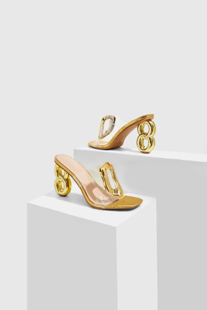 Metallic Decor Open Toe Heels – Wrena