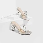 Metallic Decor Open Toe Heels – Wrena
