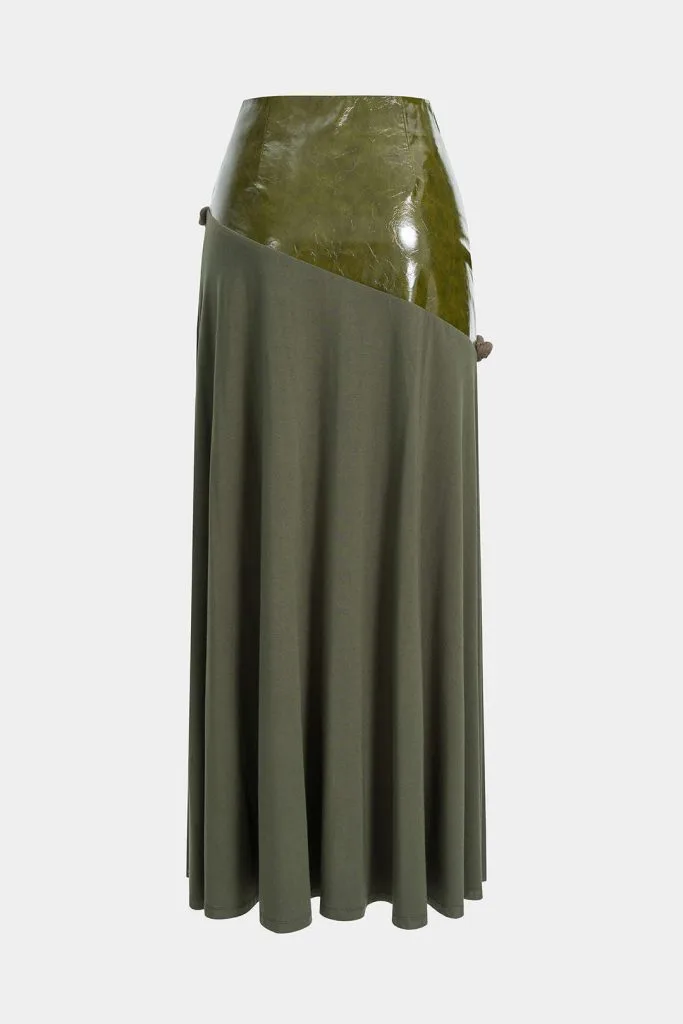 Faux Leather Patchwork Zipper Twist Knot Skirt – Wrena