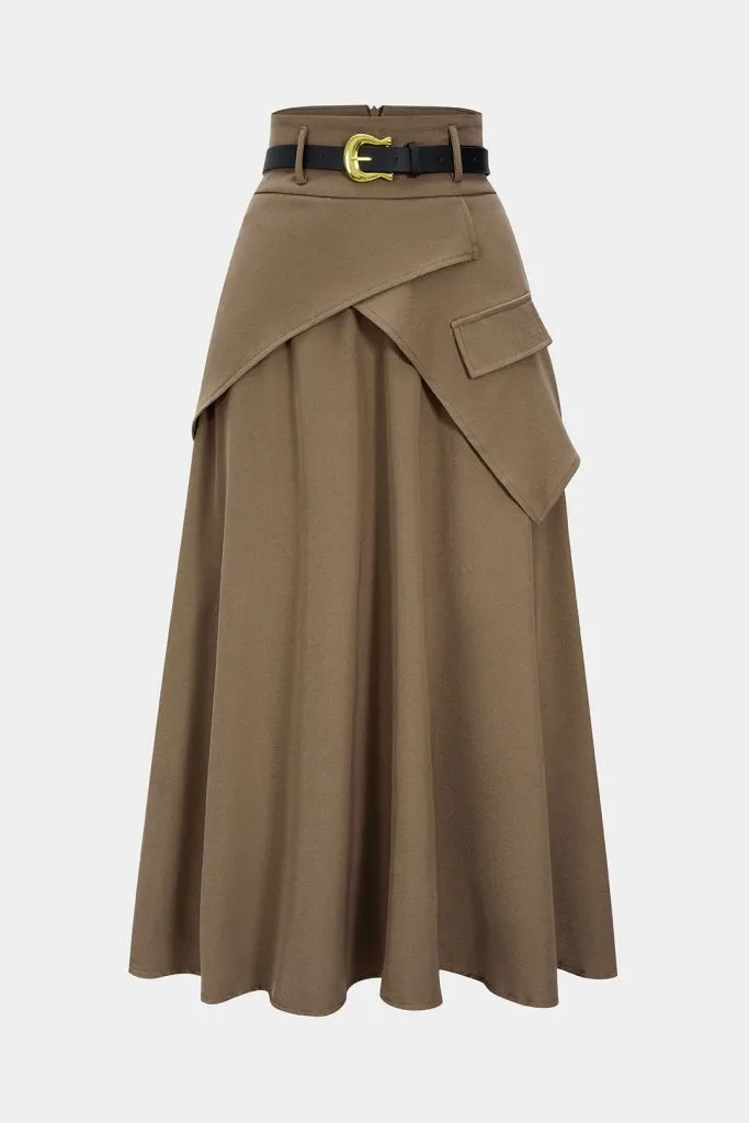 Belted Asymmetrical Ruched High Waist Skirt – Wrena