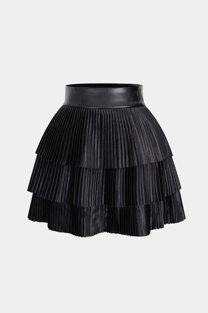 Satin Finish Pleated Layered Skirt – Wrena