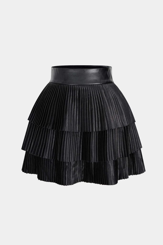 Satin Finish Pleated Layered Skirt