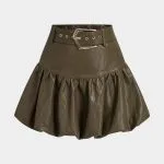 Faux Leather Metallic Belted Ruched Mini Skirt – Wrena