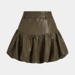 Faux Leather Metallic Belted Ruched Mini Skirt – Wrena