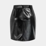 Faux Leather Belted Metallic Asymmetrical Ruched Skirt – Wrena