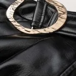 Faux Leather Belted Metallic Asymmetrical Ruched Skirt – Wrena