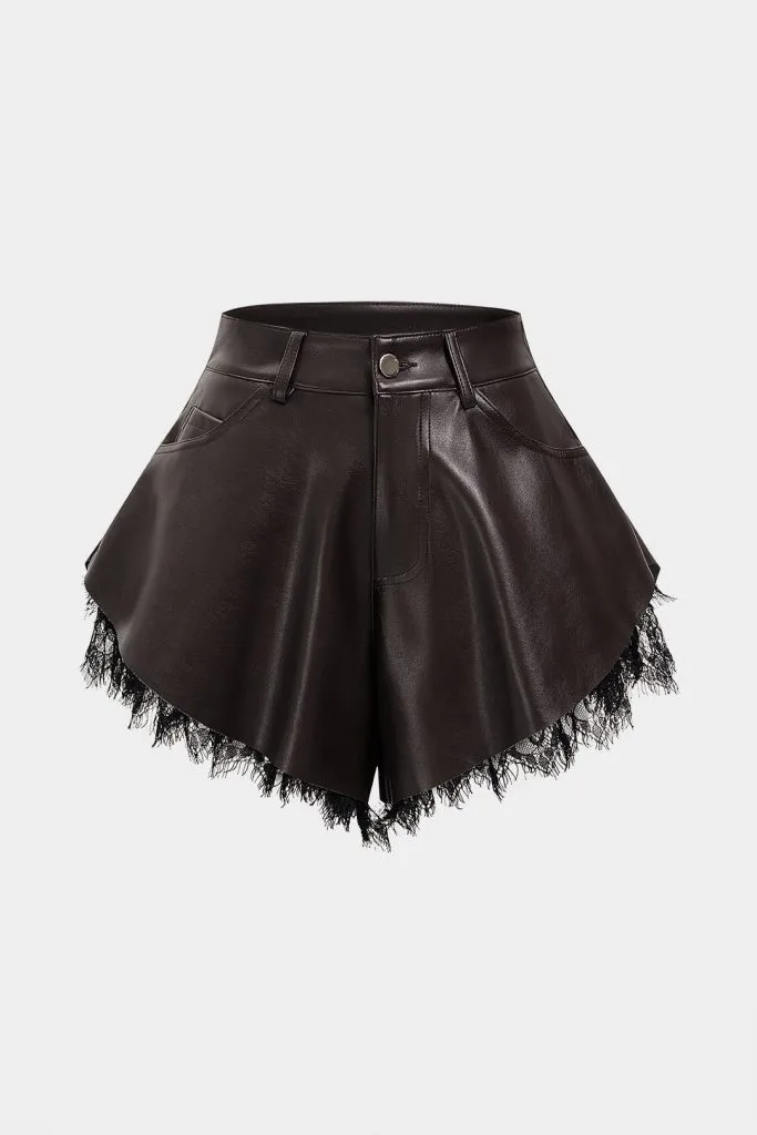 Faux Leather Patchwork Lace Wide Leg Shorts – Wrena