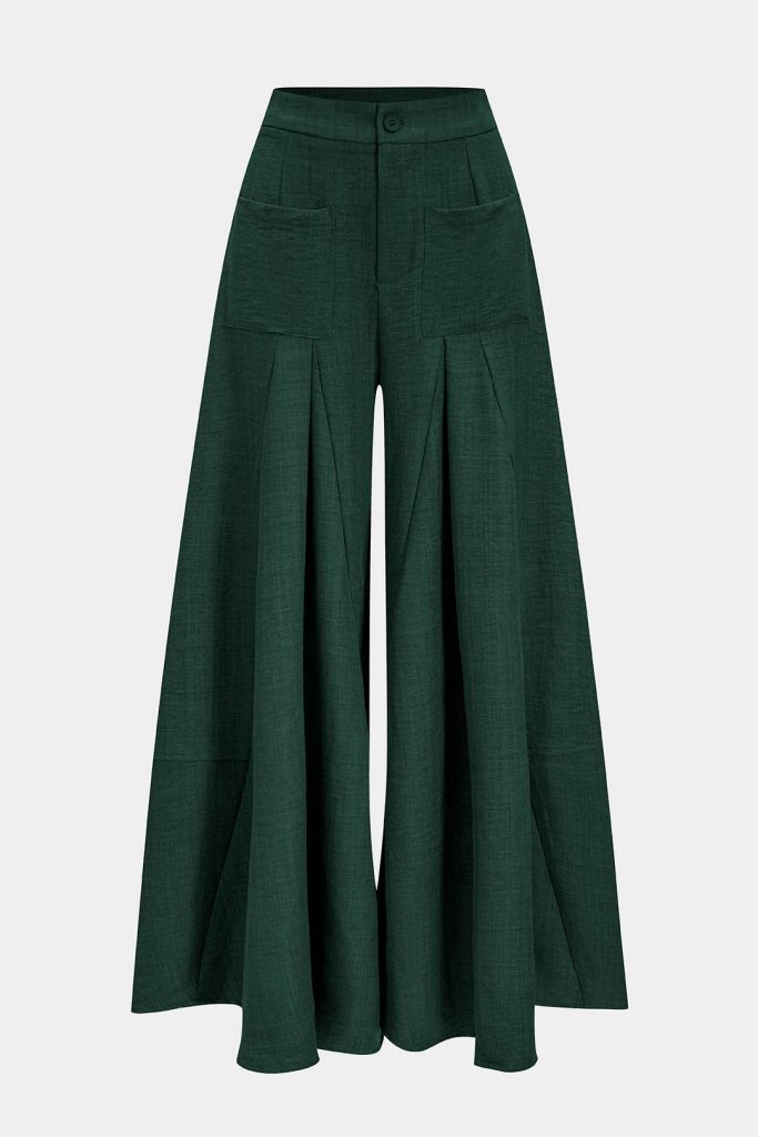 Ruched Zipper Pocket Wide Leg Trousers